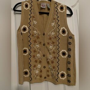 Vintage TanJay Floral Embroidered Cardigan Vest